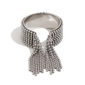 Silver wide cuff bracelet with multiple layers of hanging bead tassels in minimalist style - Beaded Tassel Open Ring - Steel
