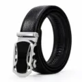 Cinturón de cuero automático para hombre negocio casual de piel de vaca con hebilla - Estilo 5 Logotipo de Coche Plateado
