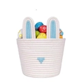 White cotton rope woven Easter basket with blue embroidery and cute rabbit ear handles - Without Handle / Blue White