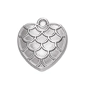 Silver heart pendant with fish scale texture and top loop for DIY jewelry making - Steel 527# Scale Heart / 15.5*17mm