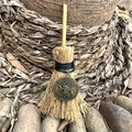 Mini wicca straw broom car pendant with triple moon and pentagram bronze charm - Tree of Life Bronze