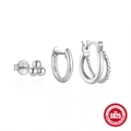 Three-piece S925 sterling silver earring set with stud and hoop styles in silver finish - Three-ball & Double Hoops Set / Silver