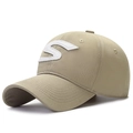 Cappellino da baseball classico in cotone kaki con grande ricamo 3D bianco della lettera S - Regolabile / Beige Scuro
