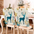 Festive Christmas chair covers with watercolor blue reindeer and golden snowflake designs - Beige Blue Reindeer Gold Snowflake (YT01-16)