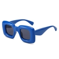Y2K chunky square sunglasses in bright blue frame with dark grey tinted lenses - Blue Frame Gray Lens