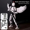 White 3D printed 13-joint action figure with mechanical wings and weapon accessories - Large Black White With 5 Weapons 3 Hands 1 Wing