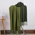 Olive green double-sided cashmere scarf with elegant tassels for winter warmth - No.21 Army Green