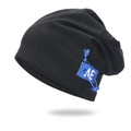 Gorro de punto negro clásico con parche azul de letras AE y detalle de cordón ajustable - Talla única / Negro