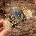 Handmade crown with blue kyanite, clear crystals and golden crescent moon charm - Kyanite+No.3 Crystal+Gold Branch+Gold Moon