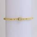 18k gold beaded bracelet featuring a cubic pendant with crystal inlaid letter Y - Letter Y