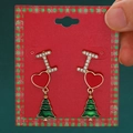 Christmas earrings with I Heart Christmas Tree design in gold, red and green - I Heart Christmas Tree (2996)