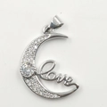 Silver crescent moon necklace with Love engraving and cubic zirconia stones - Moon Silver Pendant