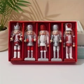 Detailed view of 5-piece red and silver wooden nutcracker set in decorative gift packaging - Silver Glitter (5PCS Set)