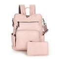 Pink vintage large capacity backpack set with matching pouch and ethnic shoulder strap - Macaron Pink