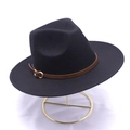 Sombrero Fedora negro de ala ancha con banda de cuero marrón y hebilla dorada - M / Negro