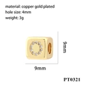 Golden cubic alphabet bead with zircons, copper gold plated, 9x9mm with 4mm hole - Letter O