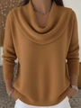 Dames gebreide trui in karamel met elegante gedrapeerde col en lange mouwen pasvorm - S / Bruin