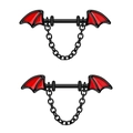 Gothic nipple barbell featuring black metal chain and red bat wings for body piercing - Wings Nipple Rings Pair 1.6x16mm