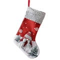 Calza di Natale rossa con bordo in peluche grigio e bambola gnomo con motivi a fiocchi - Modello ragazza rossa