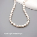 Baroque style necklace with 8.0mm natural freshwater pearls in a U-shape layout - Straight-hole Baroque Pearl