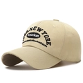Khakifarbene Baumwoll-Baseballkappe mit New York Stickerei und gebogenem Schirm - Beige