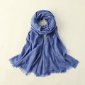 Soft blue cotton linen scarf with elegant fringe tassels in a folded studio layout - 100*195CM / Royal Blue