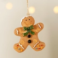 Gingerbread man ornament with green bow and white frosting for Christmas tree - Type E-Green Bow Gingerbread Man