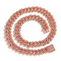 Collana cubana da uomo 14mm in oro rosa con pavé di zirconi scintillanti su sfondo bianco - Bracciale da 7 Pollici (Circa 18cm) / Zircone Bianco + Oro Rosa