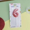 Red number 6 birthday candle with white polka dots for colorful party decoration - Red Dinosaur Number 6