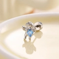 Silver angel wing stud earring featuring a heart-shaped blue zircon in titanium steel - Sea Blue (A227-5#)