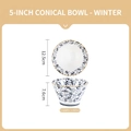5-inch ceramic conical bowl Winter series with blue botanical leaf pattern underglaze - Winter Pattern / 1 PC