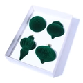 Set of 4 dark green velvet gourd Christmas ornaments in a white display box - 4 Pieces / Green