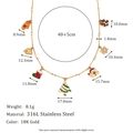 Collier trombone en acier inoxydable doré 18K avec charmes de Noël et détails de dimensions - Collier à Maillons avec Charms de Noël Fait Main - Or