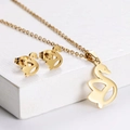 Elegant gold-tone swan jewelry set with a pendant necklace and matching stud earrings - Swan