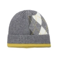 Berretto in maglia vintage da donna con motivo a rombi grigi e bordo giallo a contrasto - M (56-58cm) / Grigio