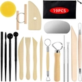 19-piece clay sculpting tool set with wooden and metal instruments in a black storage bag - 19-piece Clay Tool Set (including Cloth Bag)