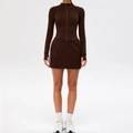 Chocolate brown slim fit women's yoga set with zip jacket and matching mini skirt - S / Dark Coffee (Yoga Jacket + Sport Skirt)