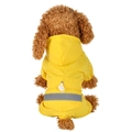 Detail view of yellow hooded pet raincoat with reflective stripes and waterproof fabric - S / Double Layer Dog Raincoat / Yellow