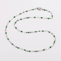 Titanium steel 18-inch necklace featuring elegant green enamel beads with lobster clasp - Steel + Dark Green Enamel