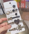 Set of 6 candy-colored hairpins including pearl beads and brown monogram heart clips - Bear Pattern (6 Piece Set)