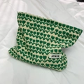 Neceser vintage de pana con estampado de tulipanes verdes y etiqueta de marca - Bolsa de Maquillaje de Pana Floral