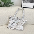 White quilted tote bag with cute cartoon dog prints and soft padded cotton material - Cartoon Dog