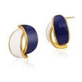 Modern gold hoop earrings with blue and white enamel inlay for a sleek office look - Dark Blue White Cross Arc (KE0769-2)