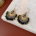 Detail of fan-shaped beaded tassel earrings in bohemian style on linen texture - Gold Black and White Fan Tassel (14#)