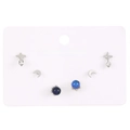 Three-piece earring set featuring crystal star, crescent moon, and blue galaxy bead studs - 88 White K (5297)