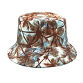 Light blue reversible bucket hat with tropical palm tree print for summer outdoor sun protection - M (56-58cm) / Tropical Coconut Tree Print / Reversible Black