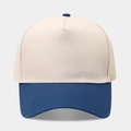 Close-up of color-block baseball cap showing fine twill fabric texture and neat stitching - Beige/Navy Blue