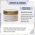 White Tea & Ginger Flower scented soy candle in golden tin with white label - White Tea & Ginger Flower / 80g
