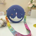 Dark blue silicone donut cross-body bag for kids with space rocket and rainbow strap - Rocket Space Blue Large Size