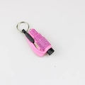 Llavero martillo de seguridad y corta cinturón 2 en 1 rosa con diamantes incrustados - Rosa